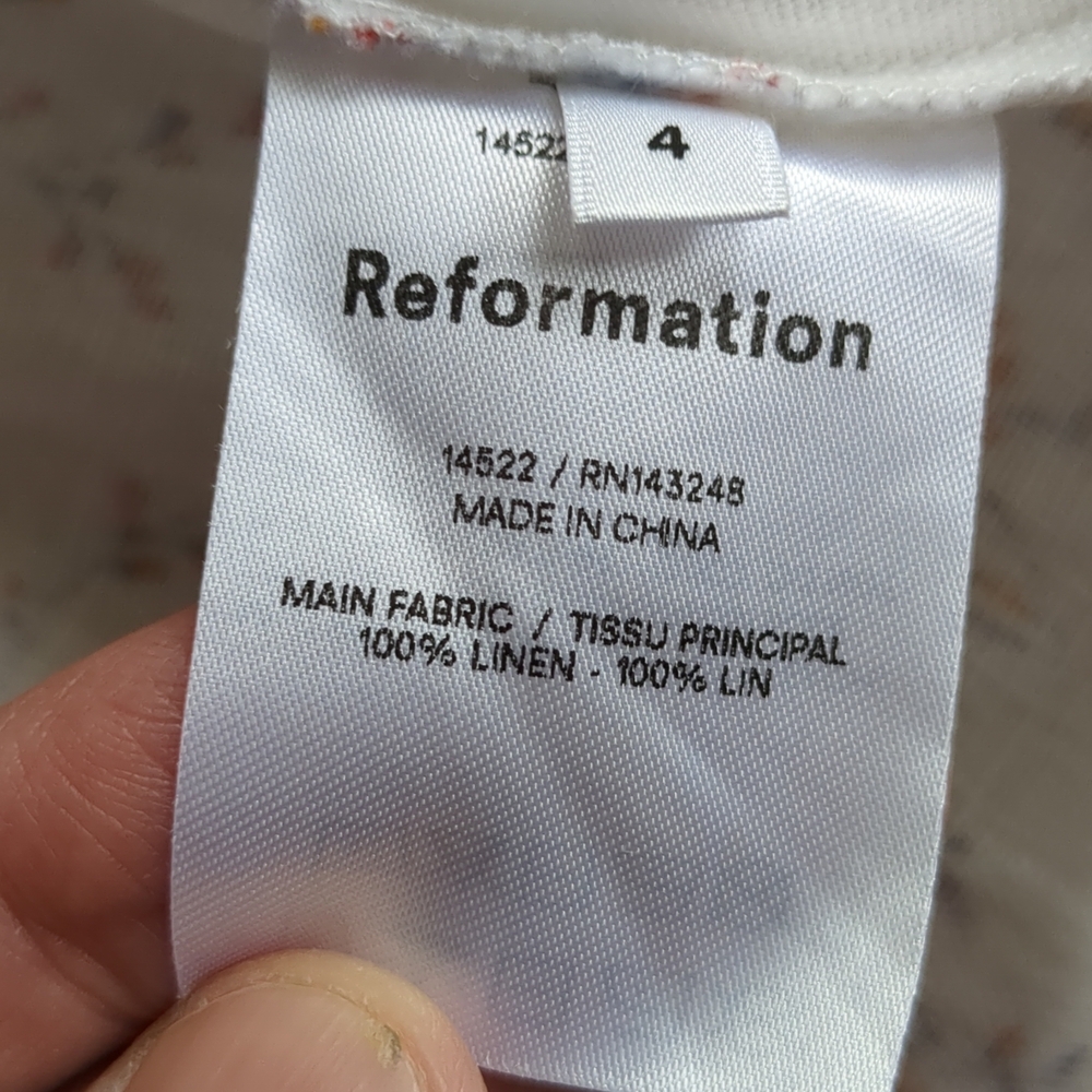 Reformation Harris Gabrielle Linen Mini Dress‎ Puff Sleeve Floral Size 4 - Picture 12 of 12